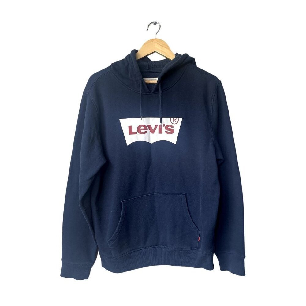 Levi's Vintage Size M Y2K Batwing Logo Navy Blue Long Sleeve Hooded Sweatshirt